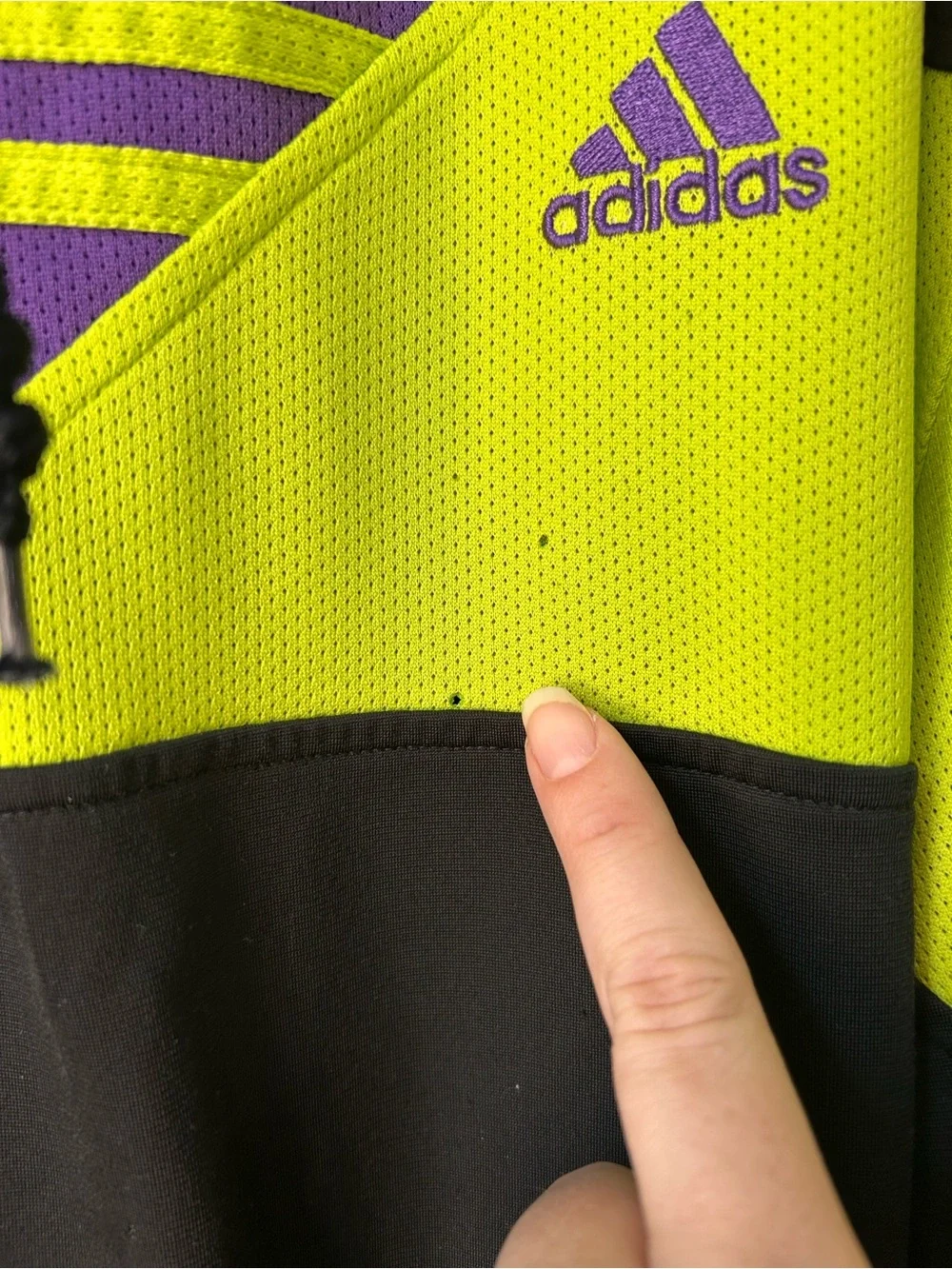 adidas Hoodie Mens Colorblock Black Purple Neon Yellow 1/4 Zip Pullover Athletic